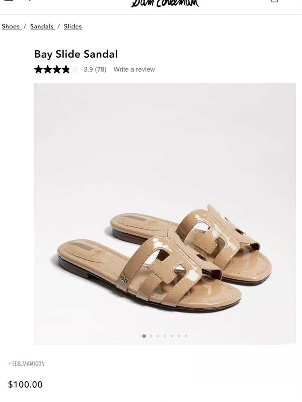 Sam Edelman ‘Bay’ Patent Slide Sandals in Almond